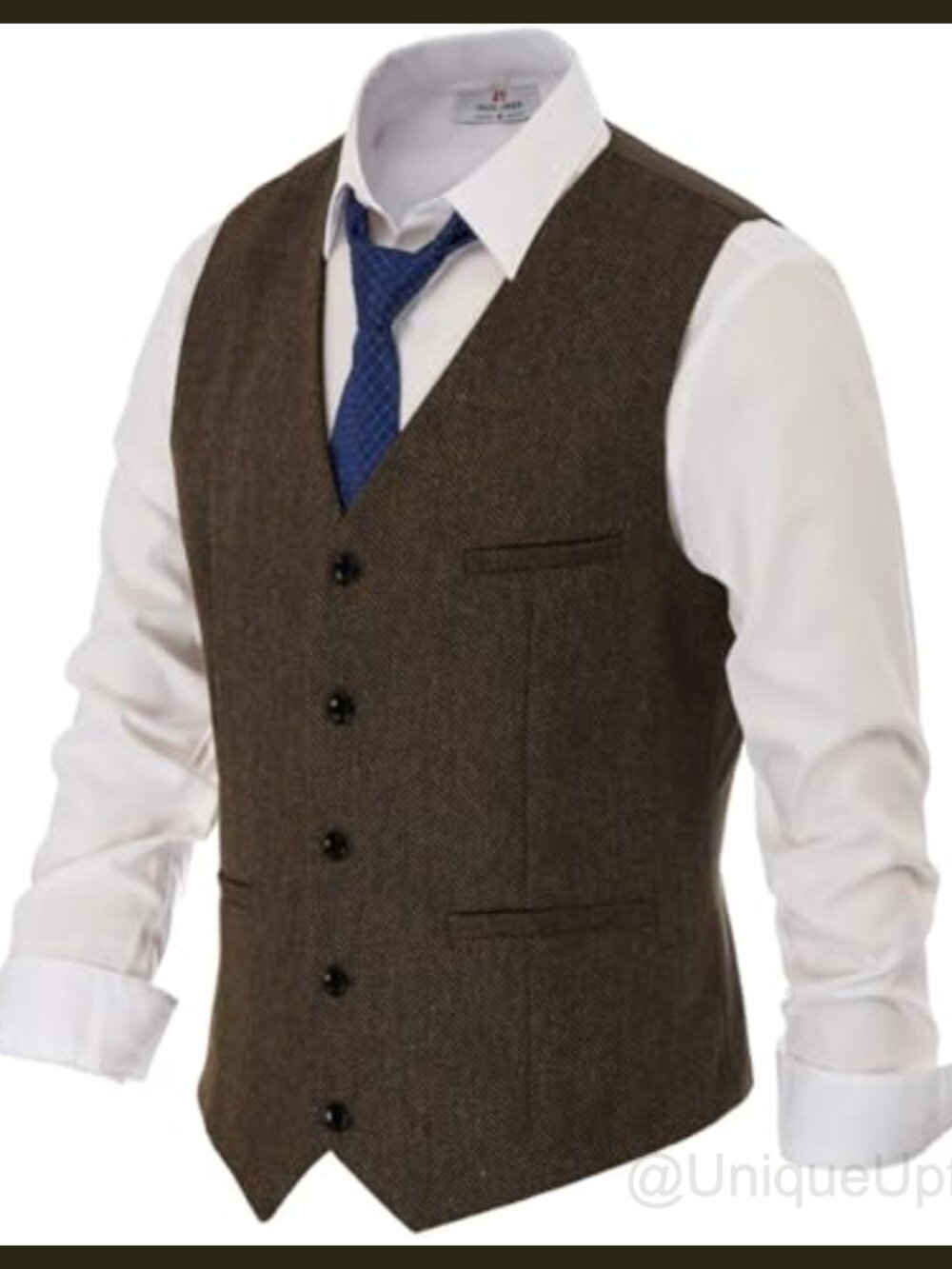 Mens Tweed Suit Vest Vintage Herringbone Wool Blend Waistcoat